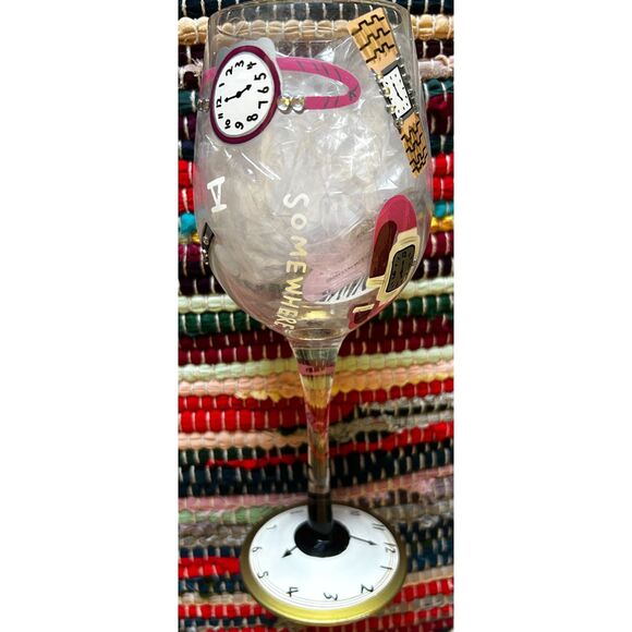 NEW! LOLITA LOVE MY WINE 5 O'CLOCK SOMEWHERE COLLECTORS WINE GLASS HAND PAINTED - Picture 2 of 11